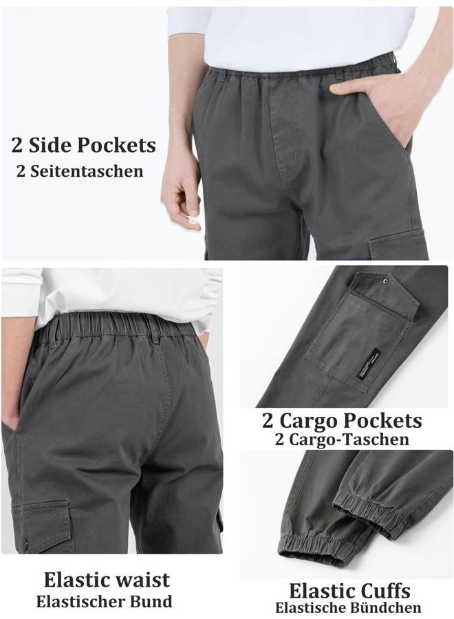 CAMLAKEE Boys Cargo Pants for Kids Stretch Elastic Waist School Youth Twill Joggers Grey 12-13 Years/Size 160 - Image 5