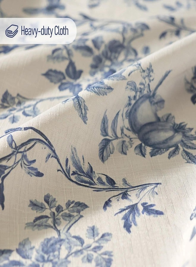 Treory Blue Shower Curtain Set with Metal Hooks, Cottagecore Faux Linen Elegant Vintage Floral Shower Curtains for Bathroom, French Country Bird Fruit Pattern, 72" x 72" - Image 2