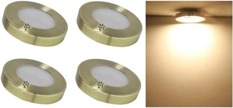 موفاسا مصباح LED سطحي من موفاسا بقدرة 3 واط بلمسة نهائية من البرونز العتيق، بقطر 6 سم، لإضاءة الخزائن وخزائن الملابس، بتصميم دائري نحيف للتثبيت بالسقف، عبوة من 4 قطع (أبيض دافئ، ألومنيوم) - Image 1