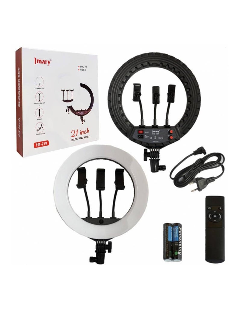 Jmary 21 Inch Ring Light Tripod Stand with 3 Phone Brackets Soft LED Ring Light with Remote - Image 1