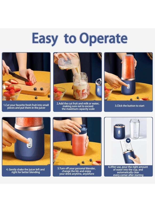 AASHZ Portable Quick Mini Blenders,Wireless Electric Fruit Juicer,Automatic Multifunction1500 Watts/Rechargeable USB/6 Stainless Blades/400ml - Purple - Image 3