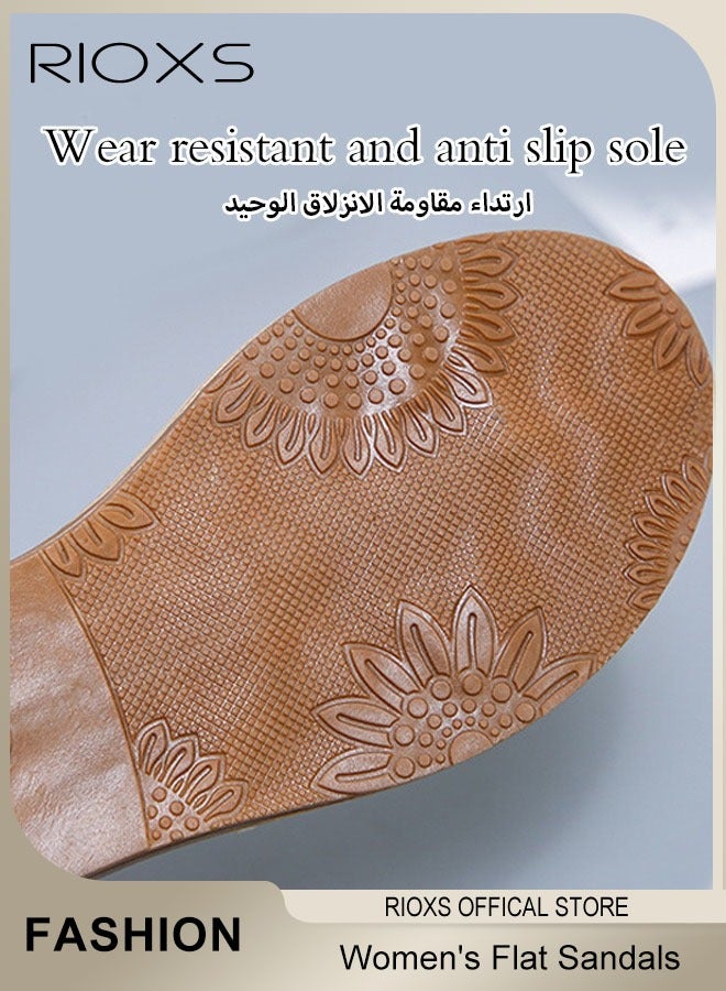 ريوكس صنادل نسائية بأربطة، صنادل مسطحة مريحة مفتوحة من الأمام مع رباط عند الكاحل، صنادل رومانية صيفية، صنادل نسائية مضفرة، صنادل شاطئية للعطلات، صنادل أنيقة وعصرية للسفر، هاواي، المواعدة، العمل، الملابس اليومية، بيج - Image 5
