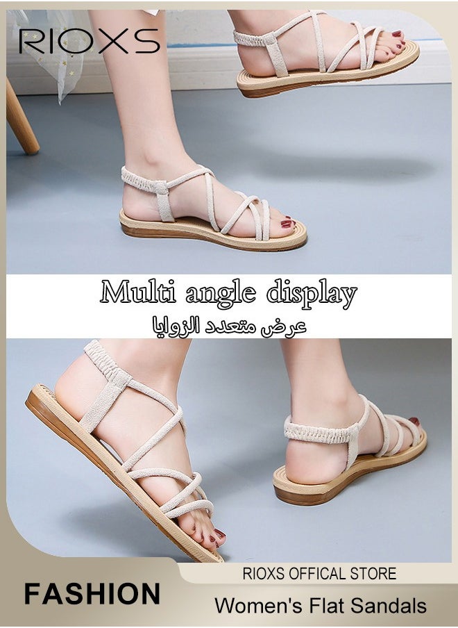 RIOXS - Women's Flat Sandals, Comfortable Ankle Strap Cutout Sandals, Summer Roman Slide Shoes, Braided Vacation Beach Slide Sandals, Fashional Casual Flat Sandals For Travel Hawaii Daily Wear - Image 1