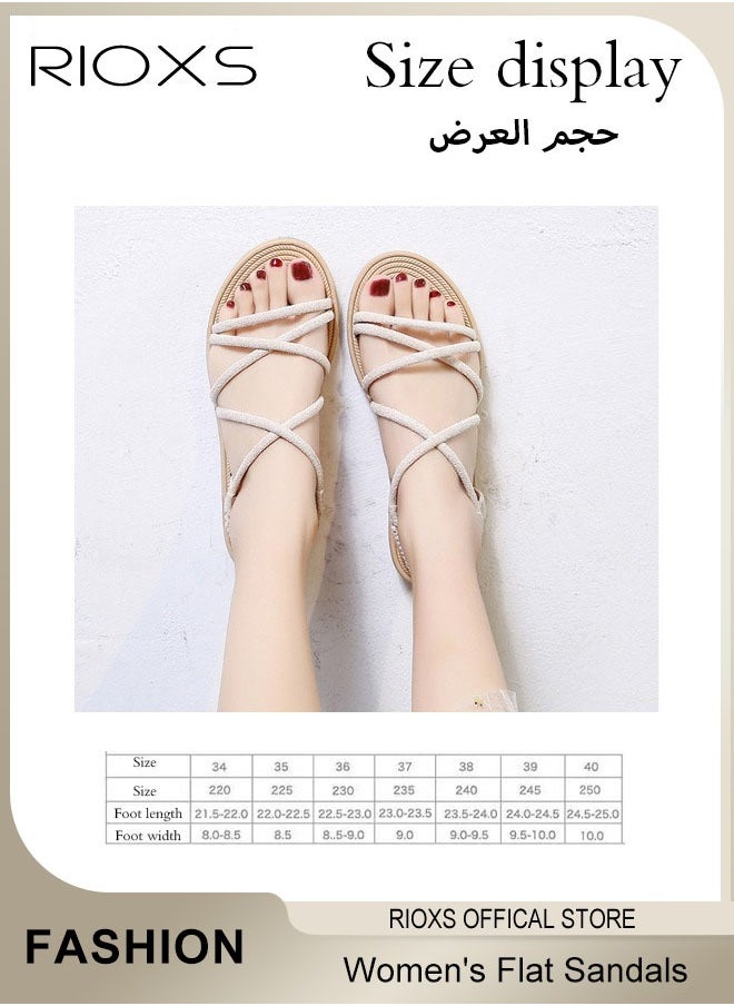 RIOXS - Women's Flat Sandals, Comfortable Ankle Strap Cutout Sandals, Summer Roman Slide Shoes, Braided Vacation Beach Slide Sandals, Fashional Casual Flat Sandals For Travel Hawaii Daily Wear - Image 1