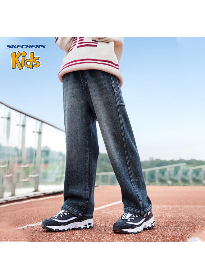 Skechers Boys' Kids Pants Winter Casual Straight-leg Washed Denim Jeans Academy Blue 130 - Image 1
