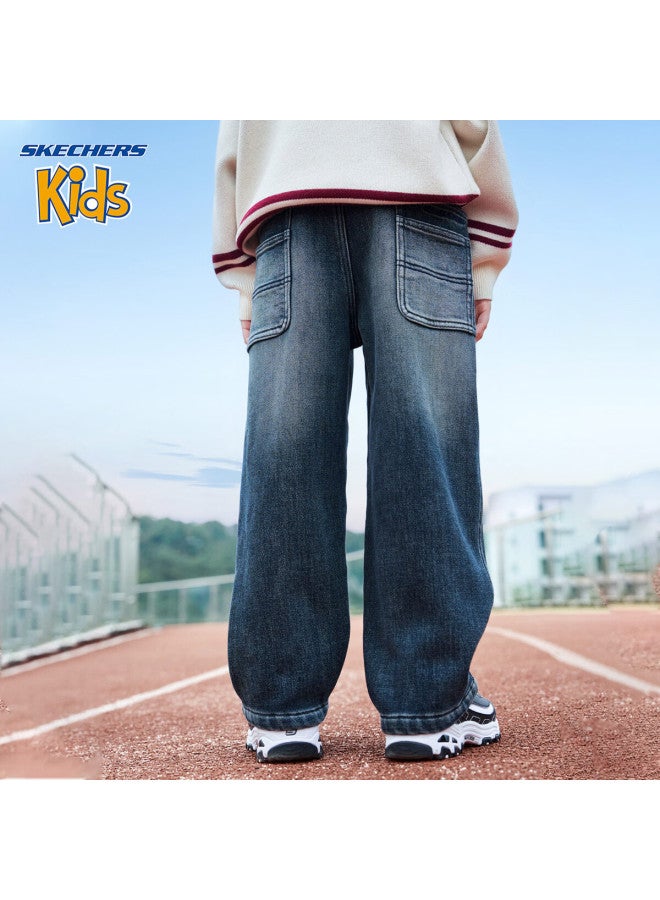 Skechers Boys' Kids Pants Winter Casual Straight-leg Washed Denim Jeans Academy Blue 130 - Image 2