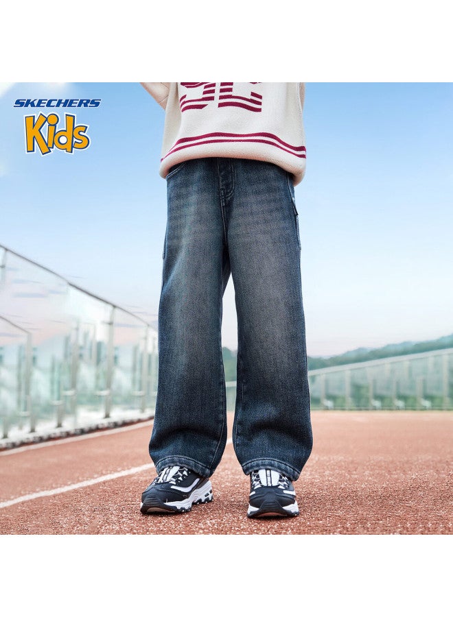 Skechers Boys' Kids Pants Winter Casual Straight-leg Washed Denim Jeans Academy Blue 130 - Image 3