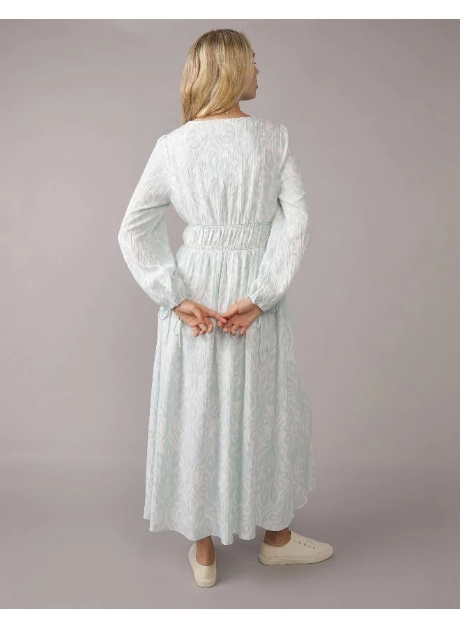 امريكان ايجل AE Long-Sleeve Tie Front Midi Dress