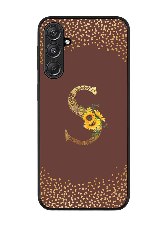 Stylizedd Rugged Black Edge case for Samsung Galaxy M34 5G Case Cover - Custom Monogram Initial Letter Mandala Floral Pattern Alphabet - S (Brown) - Image 1