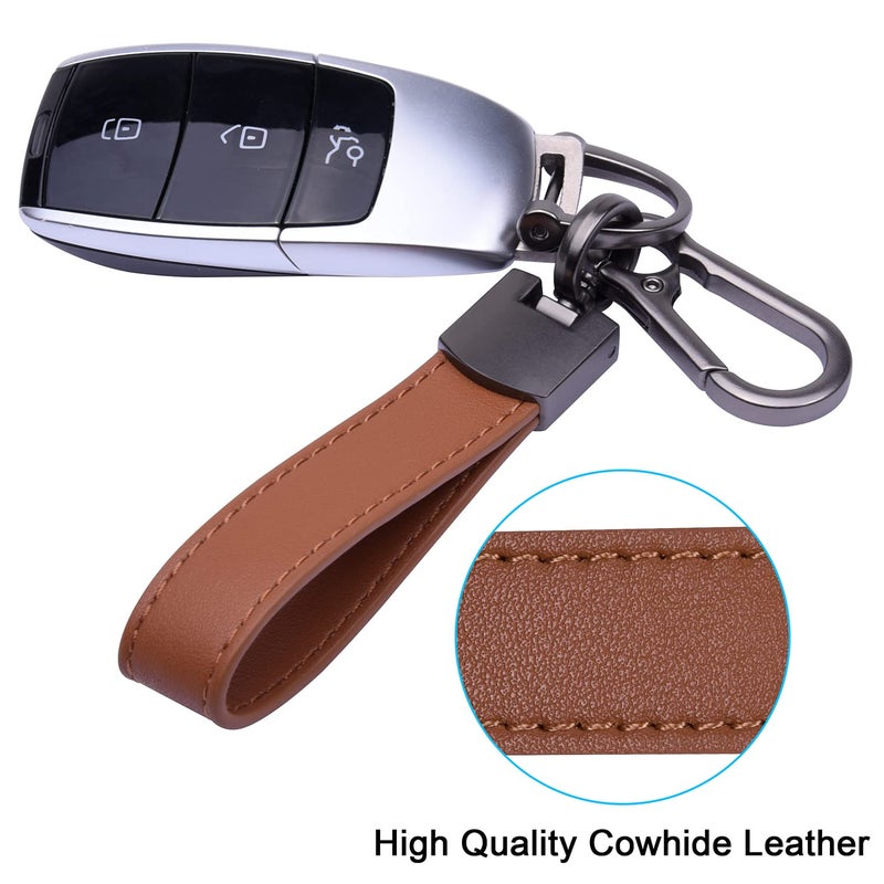 Wisdompro Genuine Leather Car Keychain, Universal Key Fob Keychain Leather Key Chain Holder for Men and Women, 360 Degree Rotatable, with Anti-lost D-ring, 3 Keyrings - Brown (Carabiner Clip) - Image 2