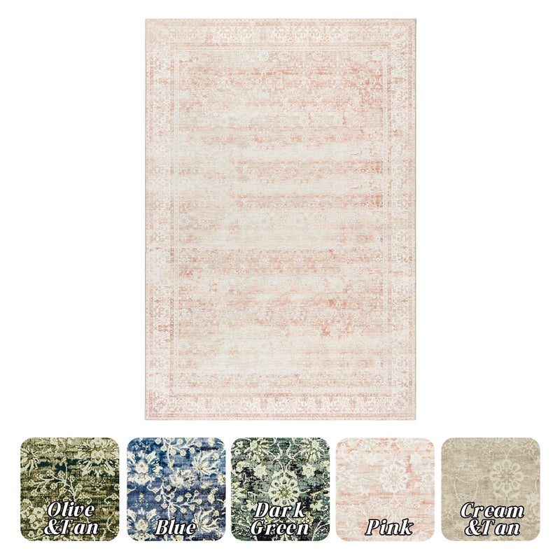 BILEEHOME Nursery Rug for Baby Girl Neutral Blush Pink Boho Floral Washable Soft Faux Wool Area Rugs for Living Room Bedroom  5x7 - Image 3