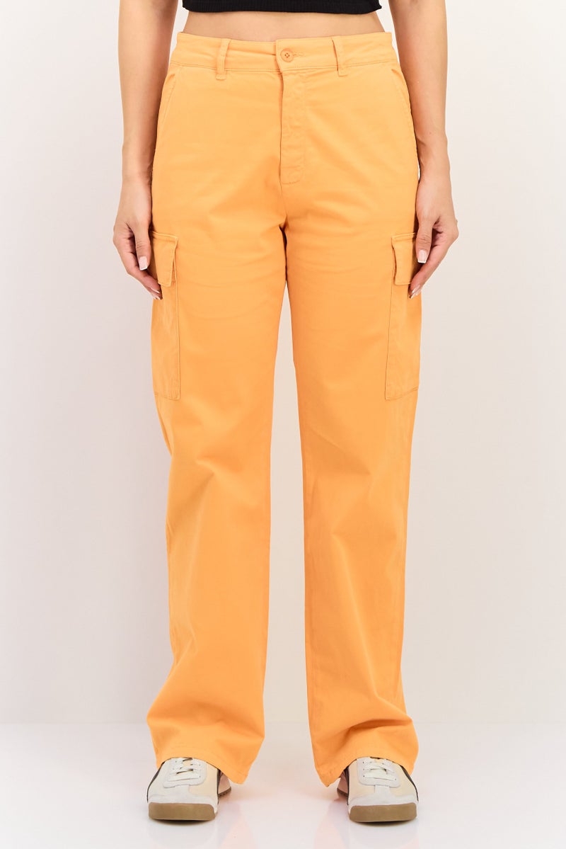Reiko Women Regular Fit Solid Cargo Pants, Tiger Orange - Image 1