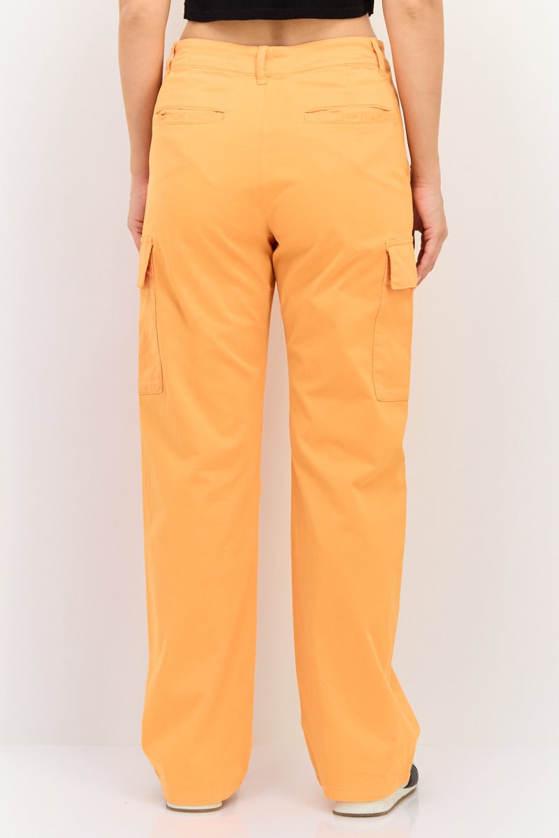 Reiko Women Regular Fit Solid Cargo Pants, Tiger Orange - Image 4