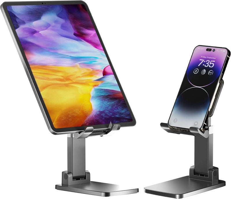 AMBRANE Tablet & Mobile Holder for All Smartphones, Tabs, Kindle, iPad Mobile Holding Tabletop Stand, Height Adjustment, Foldable Design, Multipurpose, Anti-Skid Design (Twistand +, Black) - Image 1