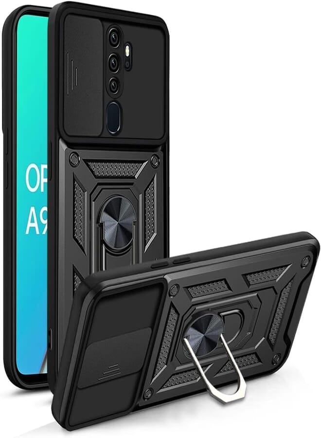 UNBLACK UNBLACK Case Cover Shock resistant Sliding CamShield TPU + PC Compatible with OPPO A5 2020/ A9 2020 (Black)