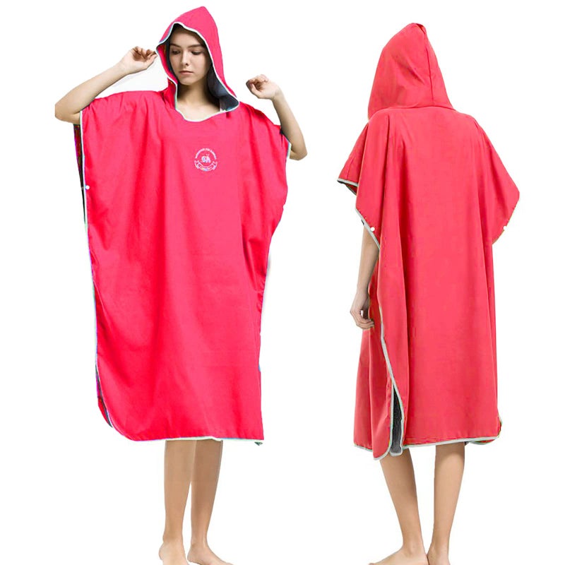 Hiturbo Microfiber Surf Poncho Wetsuit Changing Bath Robe Quick Dry Pool Swim Beach Towel with Hood Rubin Red