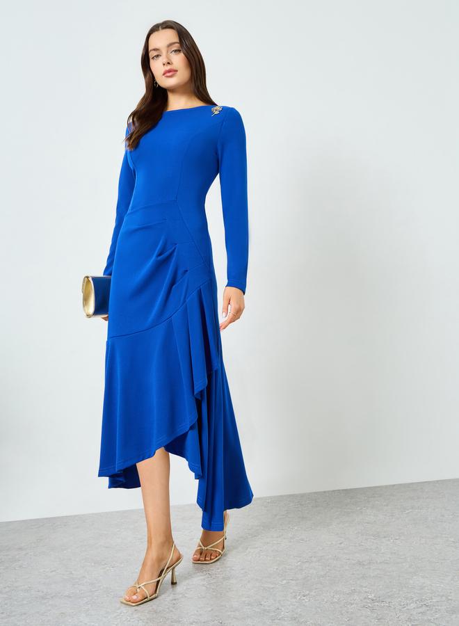 تايك تو فستان ميدي بتفاصيل كشكش وحاشية غير متماثلة - Image 1