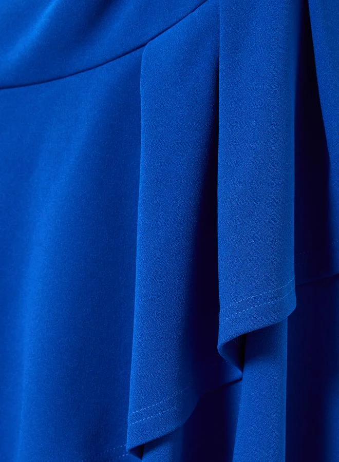 Take Two  Blue Ruffled Detail Asymmetric Hem Midi Dress for Women | Best Price UAE