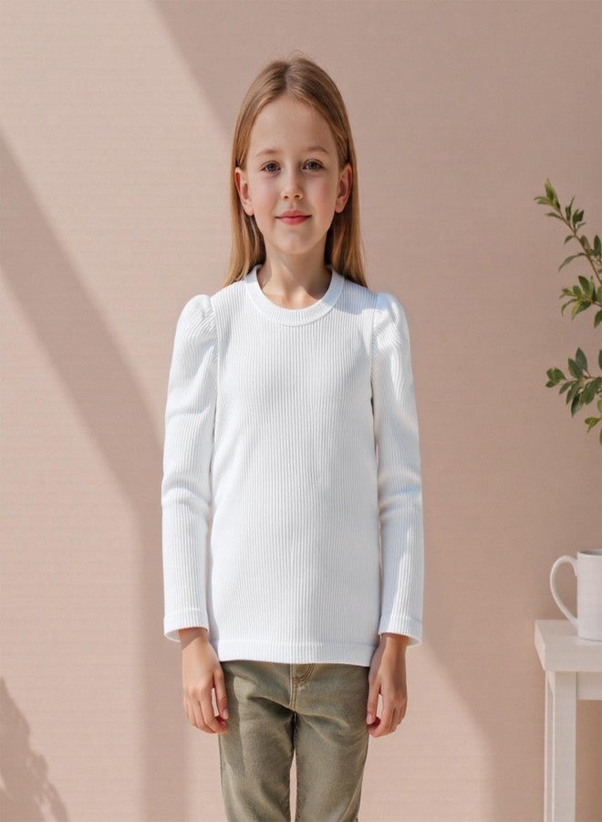 KMBANGI Toddler Baby Girl Plain Shirt Long Sleeve Solid Color Knitted T-Shirt Basic Blouse Kids Casual Pullover Tops Fall (White, 2-3 Years) - Image 5