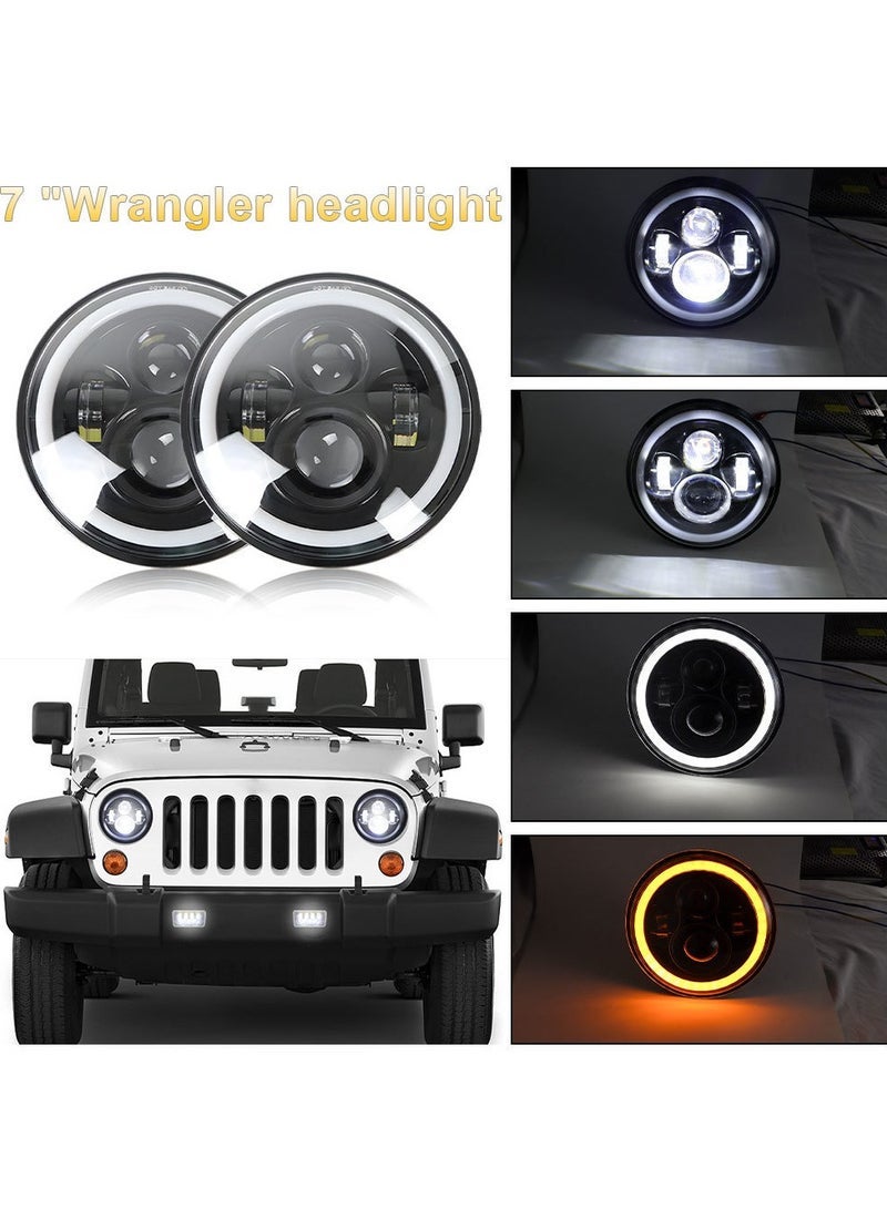 أضواء دراجة نارية معدلة 7 بوصة أضواء LED معدلة مع أضواء تشغيل نهارية ضوء أصفر وأبيض مع هالة - Image 2