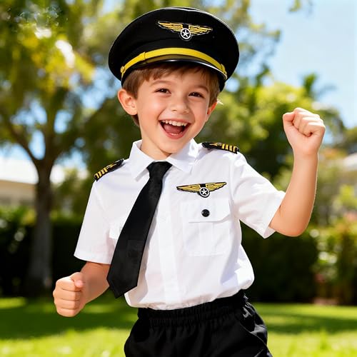 Davsolly Airline Pilot Costume for Kids Airline Captain Uniform for Halloween Career Day Dress Up Birthday Gifts - Image 3
