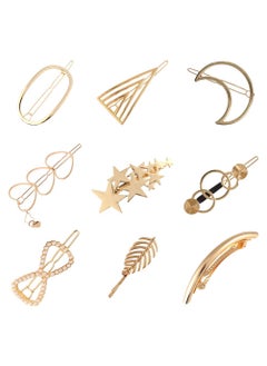 Lawie Lawie 9 Pack Trendy Gold Vintage Retro Geometric Minimalist Metal Hair Clip Snap Barrette Claw Crab Clamp Bobby Pins Alligator Pearl Hairclip Wedding Party Hair Styling Accessories for Women Lady 