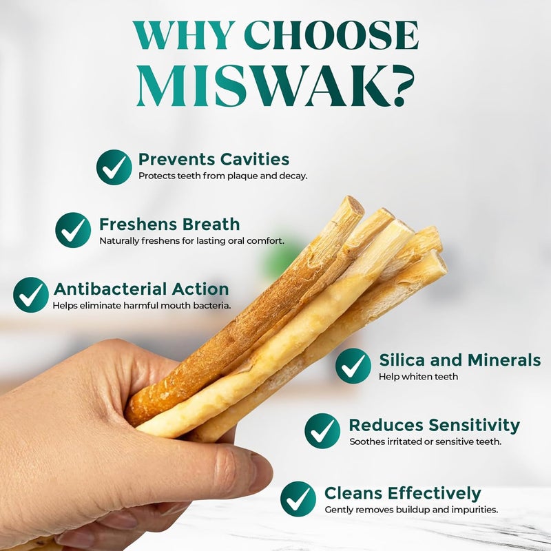 Miswak Stick / 100% Natural Siwak Sticks – 5 Organic Wooden Toothbrushes with Plastic Holder | Teeth Whitening & Oral Care | 100% Chewable & Antibacterial | Eco-Friendly & Vacuum Sealed - Image 5