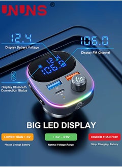 UNUNS Bluetooth 5.3 FM Transmitter for Car,Bluetooth Car Adapter with Large LCD Screen, PD 20W+QC 3.0, HiFi Deep Bass Sound,Hands-Free Calling,Siri Google Assistant,AUX Output/U Disk  - Image 4