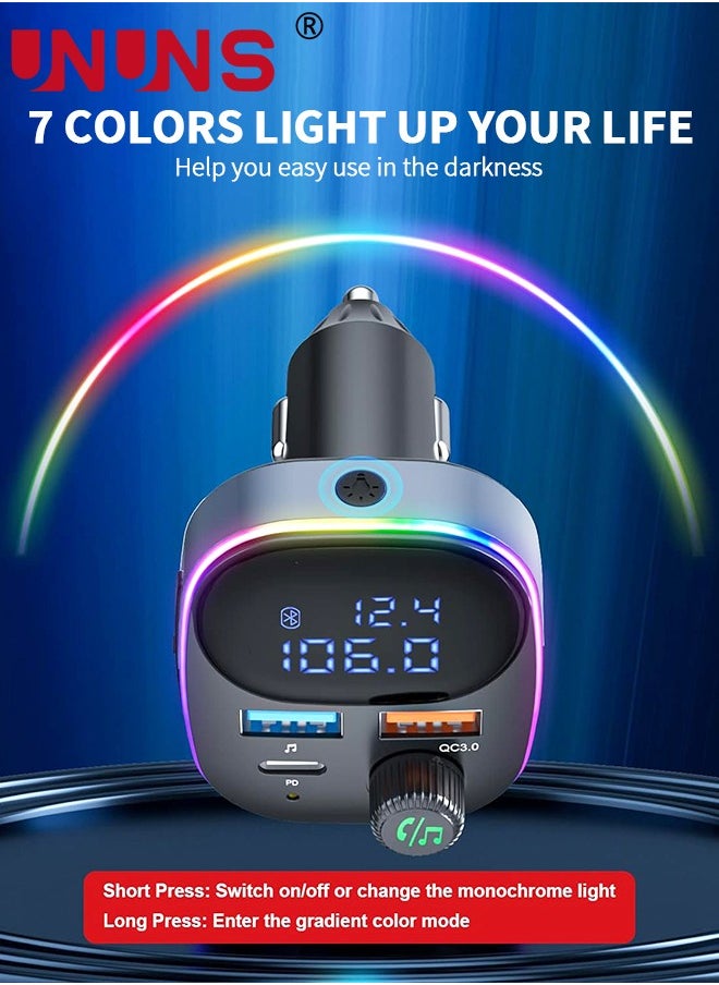 Bluetooth 5.3 FM Transmitter for Car,Bluetooth Car Adapter with Large LCD Screen, PD 20W+QC 3.0, HiFi Deep Bass Sound,Hands-Free Calling,Siri Google Assistant,AUX Output/U Disk