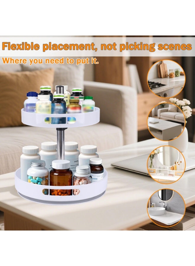 كينجمازي منظم رف توابل من طبقتين، منظم توابل قابل لتعديل الارتفاع من Lazy Susan، حامل رف قابل للدوران 360 درجة للمطبخ، الخزانة، تخزين المؤن، سطح العمل، تخزين المؤن، الحمام - Image 4