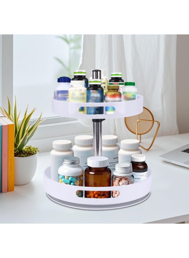 كينجمازي منظم رف توابل من طبقتين، منظم توابل قابل لتعديل الارتفاع من Lazy Susan، حامل رف قابل للدوران 360 درجة للمطبخ، الخزانة، تخزين المؤن، سطح العمل، تخزين المؤن، الحمام - Image 5