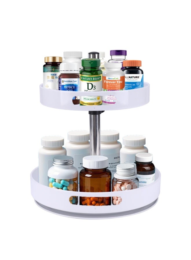 كينجمازي منظم رف توابل من طبقتين، منظم توابل قابل لتعديل الارتفاع من Lazy Susan، حامل رف قابل للدوران 360 درجة للمطبخ، الخزانة، تخزين المؤن، سطح العمل، تخزين المؤن، الحمام - Image 1