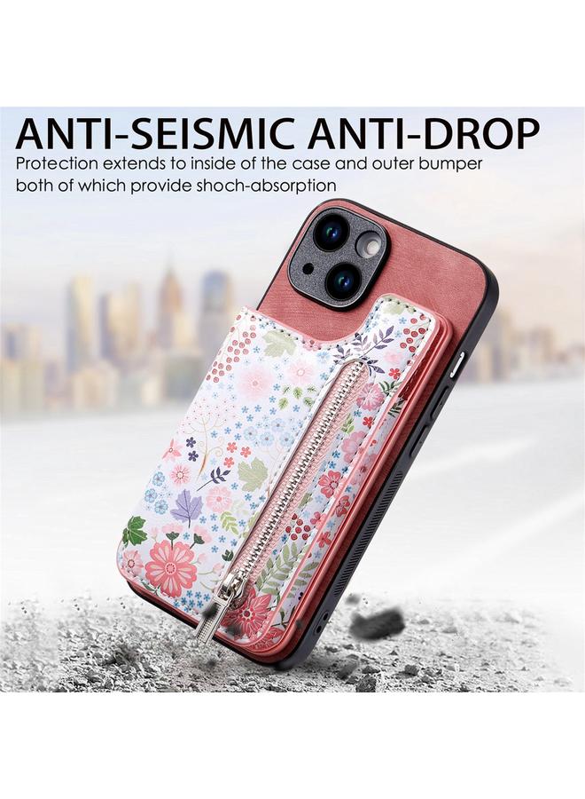 S-TOP Case For iPhone 11 Pro Retro Painted Zipper Wallet Back Phone Case - Image 5