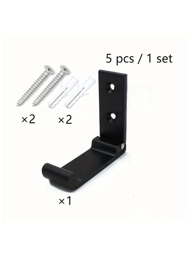 5Pcs Black Aluminum Wall Mounted Hangers Foldable Space Saving For Clothes Towels Bags - Image 1