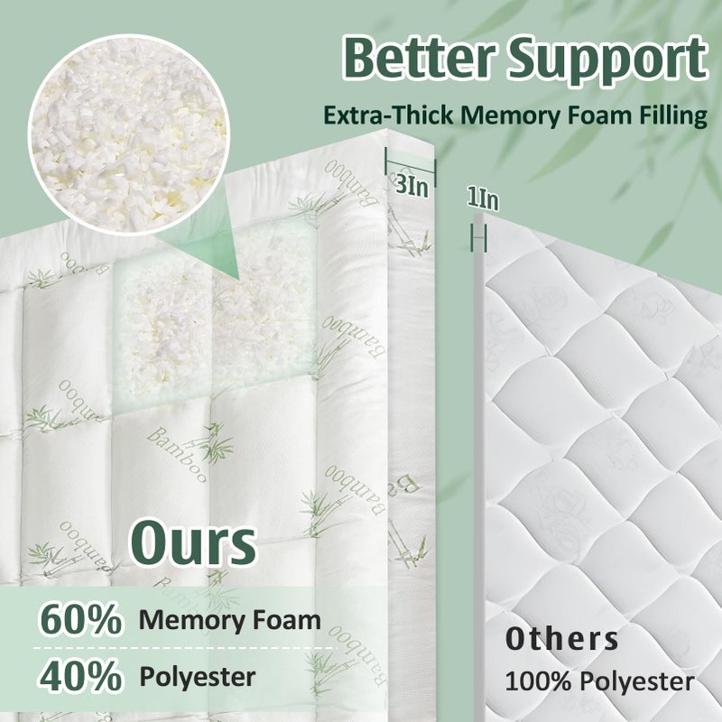 DOWNCOOL 3 Inch Queen Mattress Topper â€“ Cooling Memory Foam Mattress Topper for Back Pain Relief, Breathable Bamboo Viscose Air Layer, 1700 GSM Fill, Deep Pocket Fits 8â€“21 Inch - Image 2