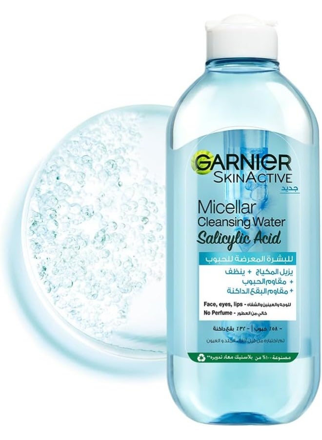 Garnier Skin Active Micellar Cleansing Water with Salicylic Acid, for Acne-Prone Personality, 400ml (Packaging may vary) - Image 1