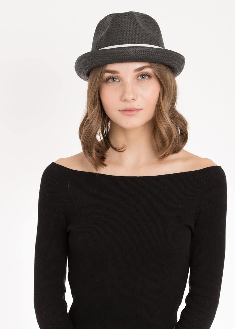 Peter Grimm Depp Natural Straw Fedora - Black (L/XL) - Image 2