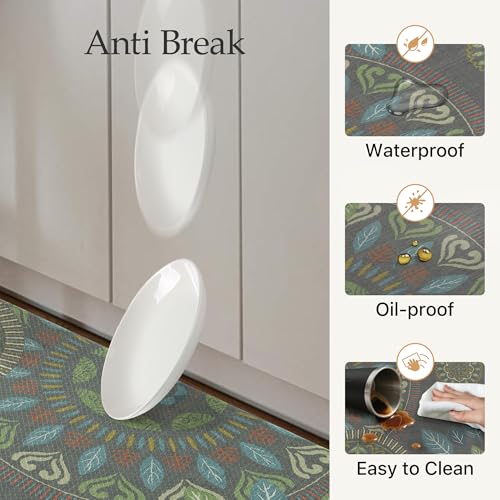 GENIMO Kitchen Mats for Floor 2PCS, Cushioned Kitchen Rugs Non Slip Washable, Farmhouse Anti Fatigue Mat Waterproof, Comfort Standing Mat Rug for Office, Home, Laundry, 17.3"x47"+17.3"x30", Green - Image 5
