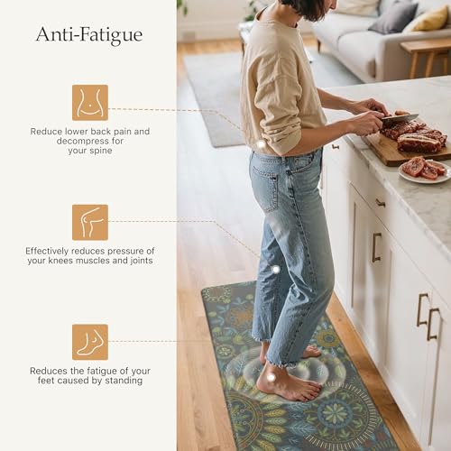GENIMO Kitchen Mats for Floor 2PCS, Cushioned Kitchen Rugs Non Slip Washable, Farmhouse Anti Fatigue Mat Waterproof, Comfort Standing Mat Rug for Office, Home, Laundry, 17.3"x47"+17.3"x30", Green - Image 3