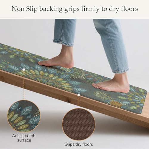 GENIMO Kitchen Mats for Floor 2PCS, Cushioned Kitchen Rugs Non Slip Washable, Farmhouse Anti Fatigue Mat Waterproof, Comfort Standing Mat Rug for Office, Home, Laundry, 17.3"x47"+17.3"x30", Green - Image 4