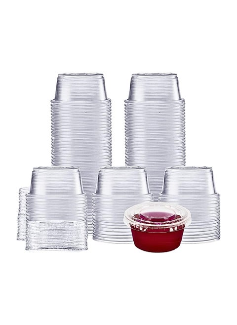 2 oz Plastic Disposable Jello Shot Cups with Lids 100 Sets  Small Portion Containers Salad Dressing Dipping Sauce Cups for Souffle Condiment Ramekins and Portion Control