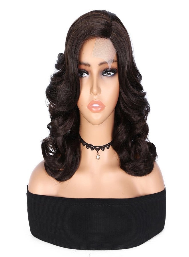 quickwig Loose Wave Bob Wig Side Part Short Curly Wavy Wig for Black Women Chocolate Glueless Lace Part Synthetic Wig Shoulder Length Body Wave Wig - Image 2