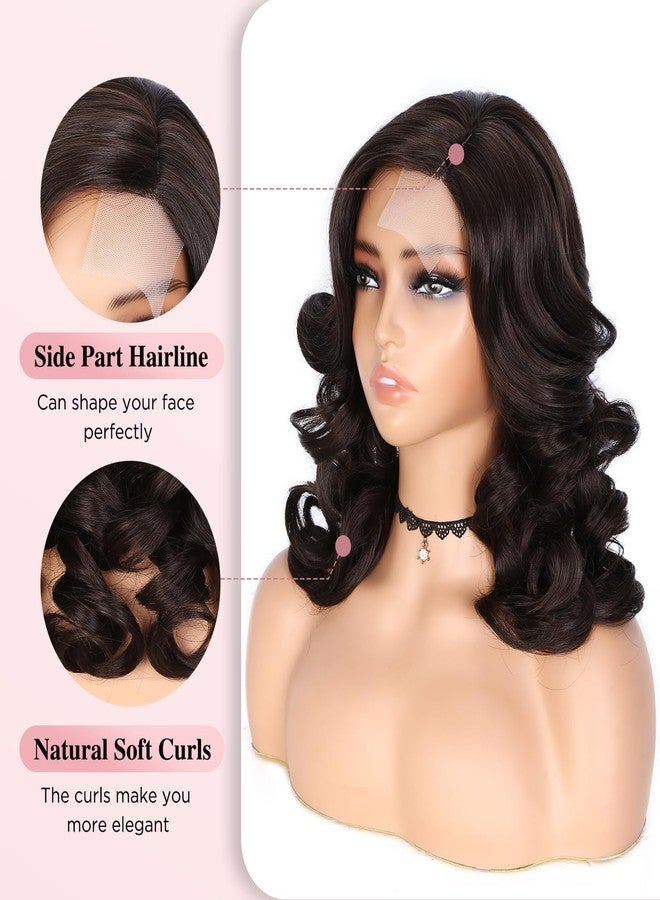 quickwig Loose Wave Bob Wig Side Part Short Curly Wavy Wig for Black Women Chocolate Glueless Lace Part Synthetic Wig Shoulder Length Body Wave Wig - Image 3