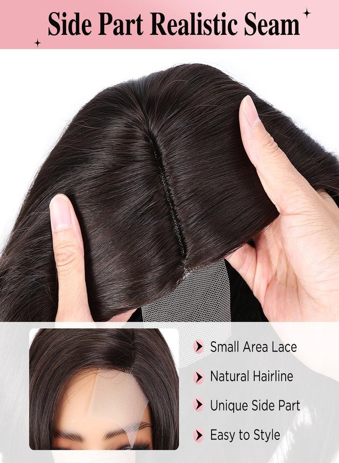 quickwig Loose Wave Bob Wig Side Part Short Curly Wavy Wig for Black Women Chocolate Glueless Lace Part Synthetic Wig Shoulder Length Body Wave Wig - Image 4