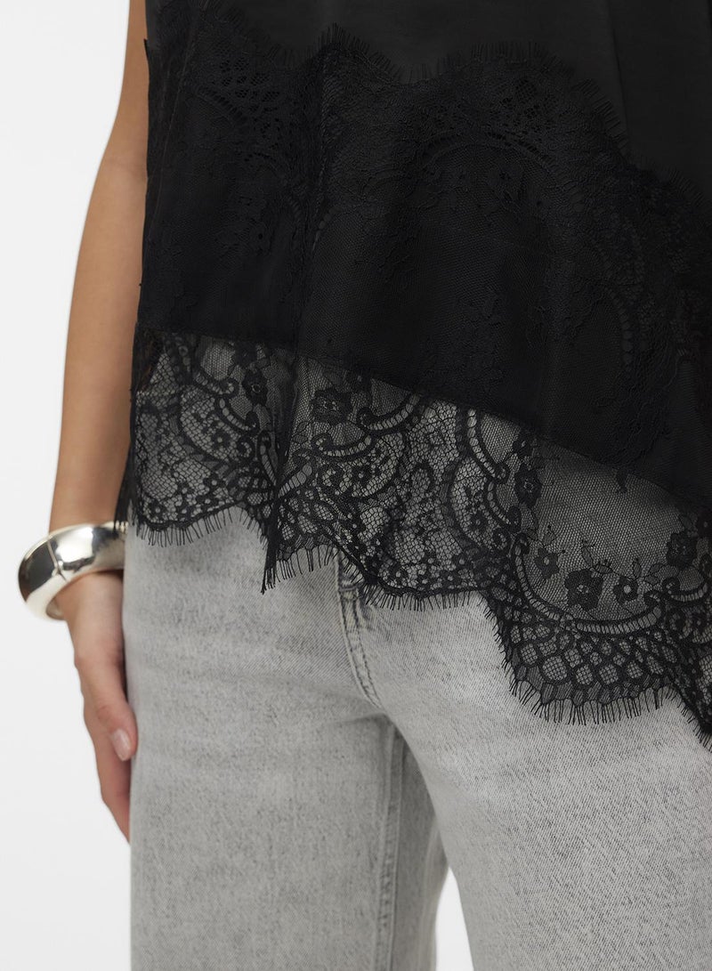 VERO MODA قمة فم جوليا غير متماثلة مزينة بالدانتيل - Image 4