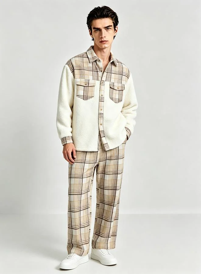 Take Two Men Checked Panel Fleece Shirt