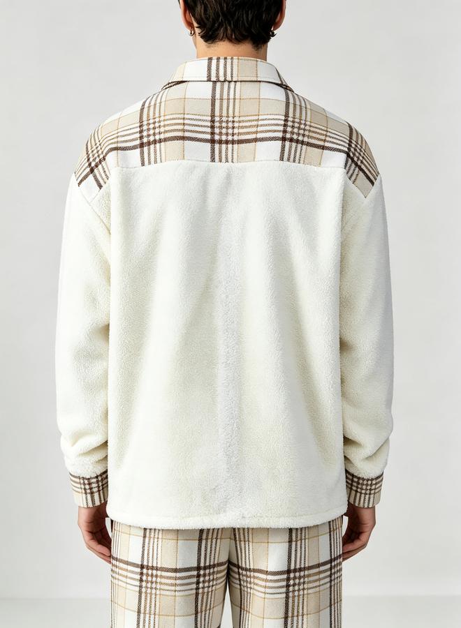 Take Two Men Checked Panel Fleece Shirt - Image 4