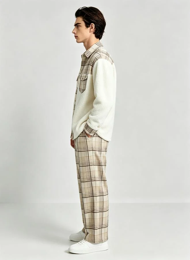 Take Two Men Checked Panel Fleece Shirt