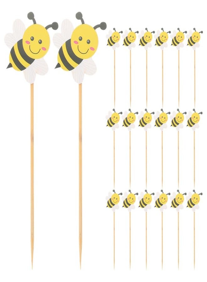 PRETYZOOM 100pcs Bee Cupcake Toppers, 4.8'' Bee Themed Toothpicks, Charcuterie Board Picks Accessory, Cupcake Decoration for Birthday, Gender Reveal, Baby Shower - Image 1