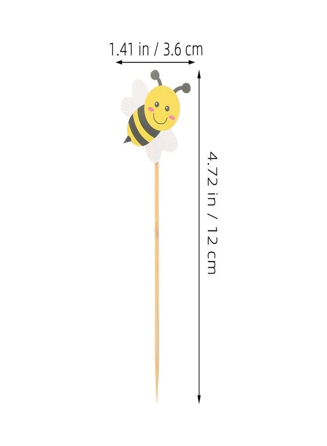 PRETYZOOM 100pcs Bee Cupcake Toppers, 4.8'' Bee Themed Toothpicks, Charcuterie Board Picks Accessory, Cupcake Decoration for Birthday, Gender Reveal, Baby Shower - Image 3